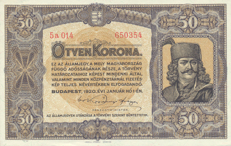 Front of Hungary p62: 50 Korona from 1920