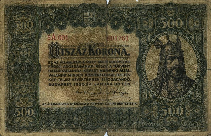 Front of Hungary p65: 500 Korona from 1920