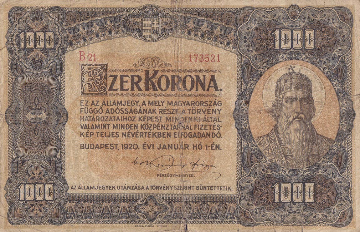 Front of Hungary p66a: 1000 Korona from 1920