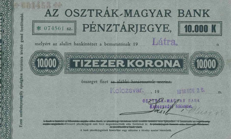 Front of Hungary p6: 10000 Korona from 1918
