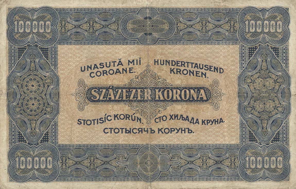 Back of Hungary p72a: 100000 Korona from 1923