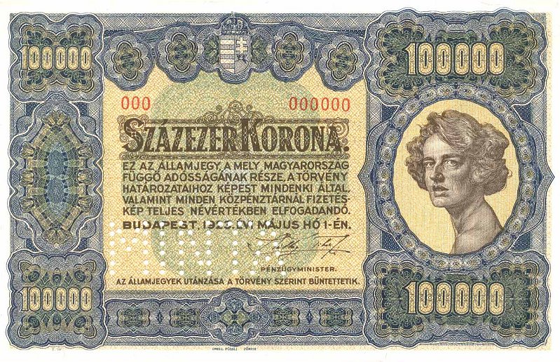 Front of Hungary p72s: 100000 Korona from 1923