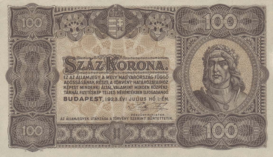 Front of Hungary p73b: 100 Korona from 1923