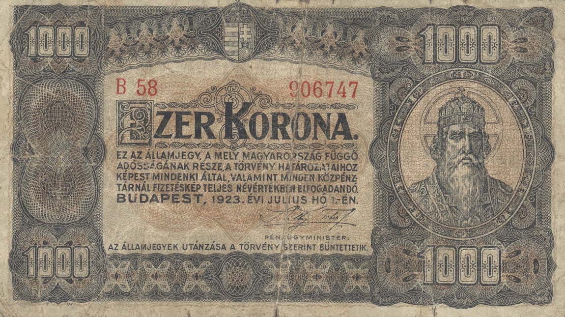 Front of Hungary p75b: 1000 Korona from 1923