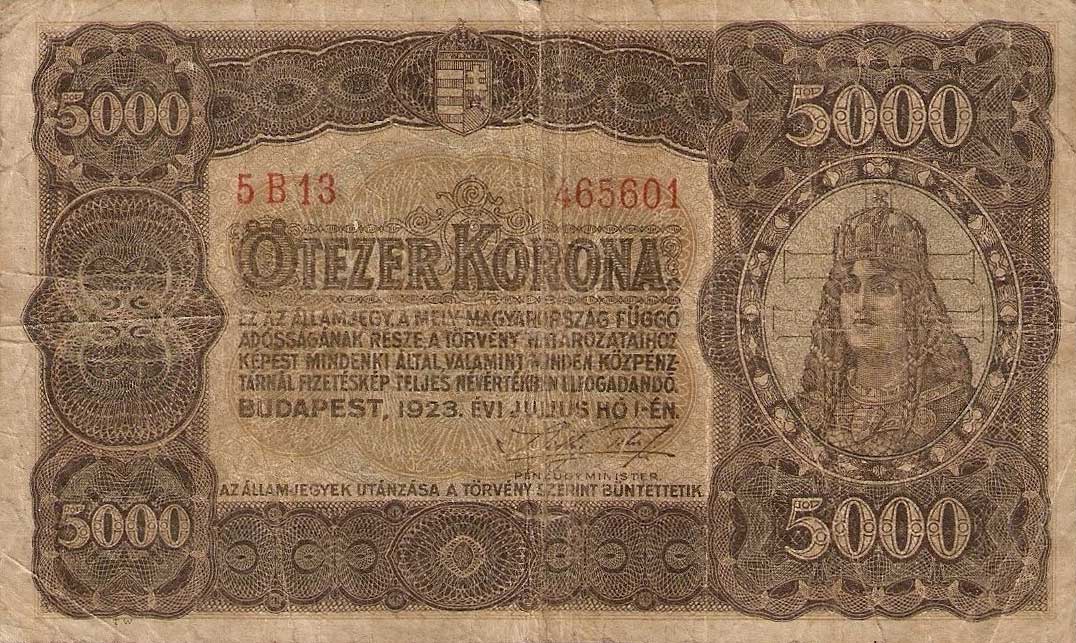 Front of Hungary p76b: 5000 Korona from 1923