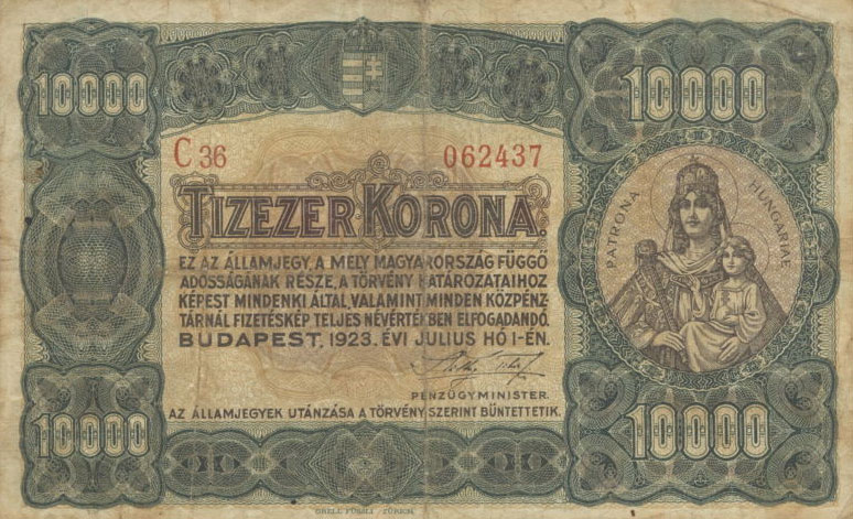 Front of Hungary p77c: 10000 Korona from 1923
