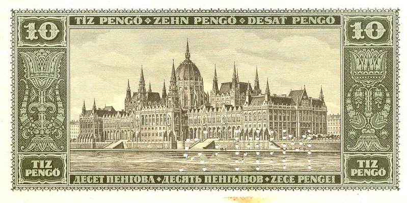 Back of Hungary p90s: 10 Pengo from 1926