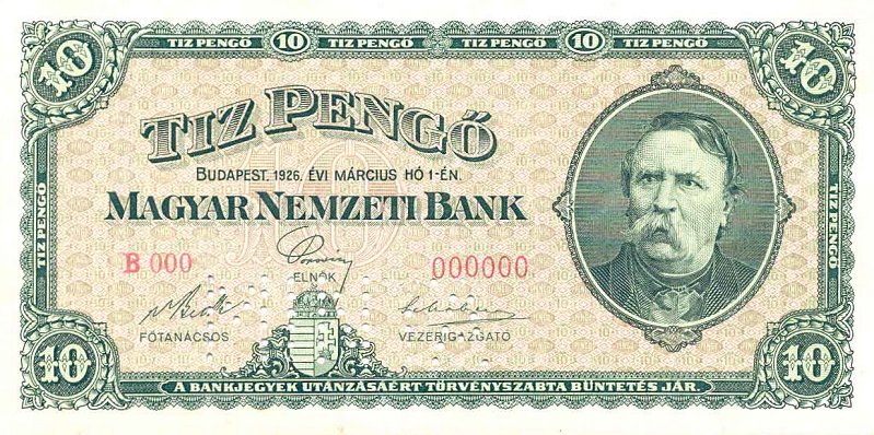 Front of Hungary p90s: 10 Pengo from 1926