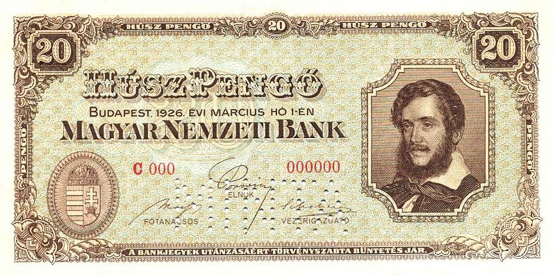 Front of Hungary p91s: 20 Pengo from 1926