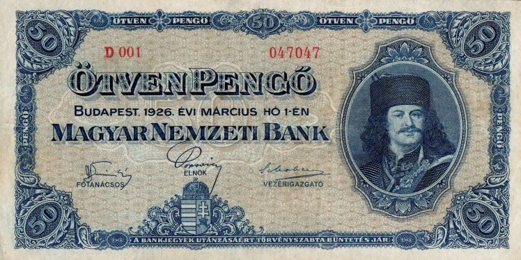 Front of Hungary p92a: 50 Pengo from 1926