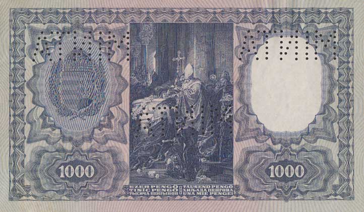 Back of Hungary p94s: 1000 Pengo from 1927