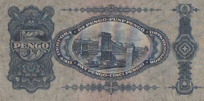 Back of Hungary p95a: 5 Pengo from 1928