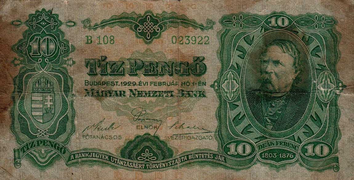 Front of Hungary p96: 10 Pengo from 1929