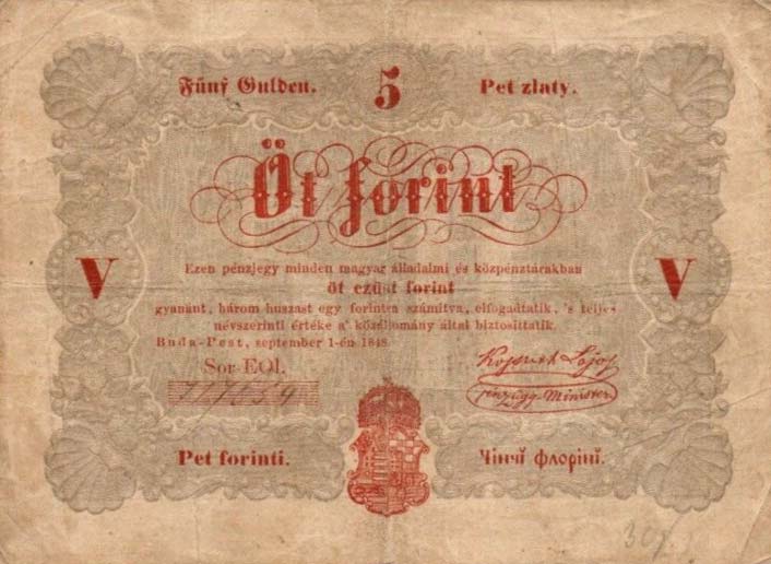 Front of Hungary pS116b: 5 Forint from 1848