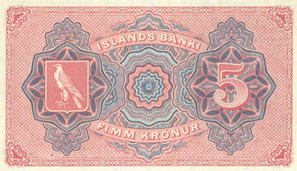 Back of Iceland p15r: 5 Kronur from 1920