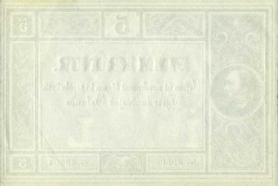 Back of Iceland p1r: 5 Kronur from 1885