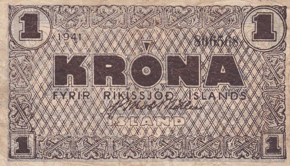 Front of Iceland p22f: 1 Kronur from 1945