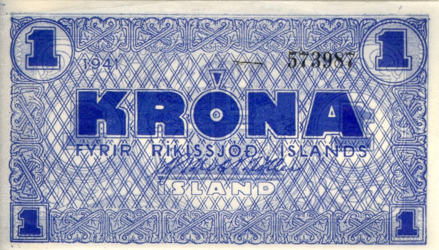 Front of Iceland p22j: 1 Kronur from 1945