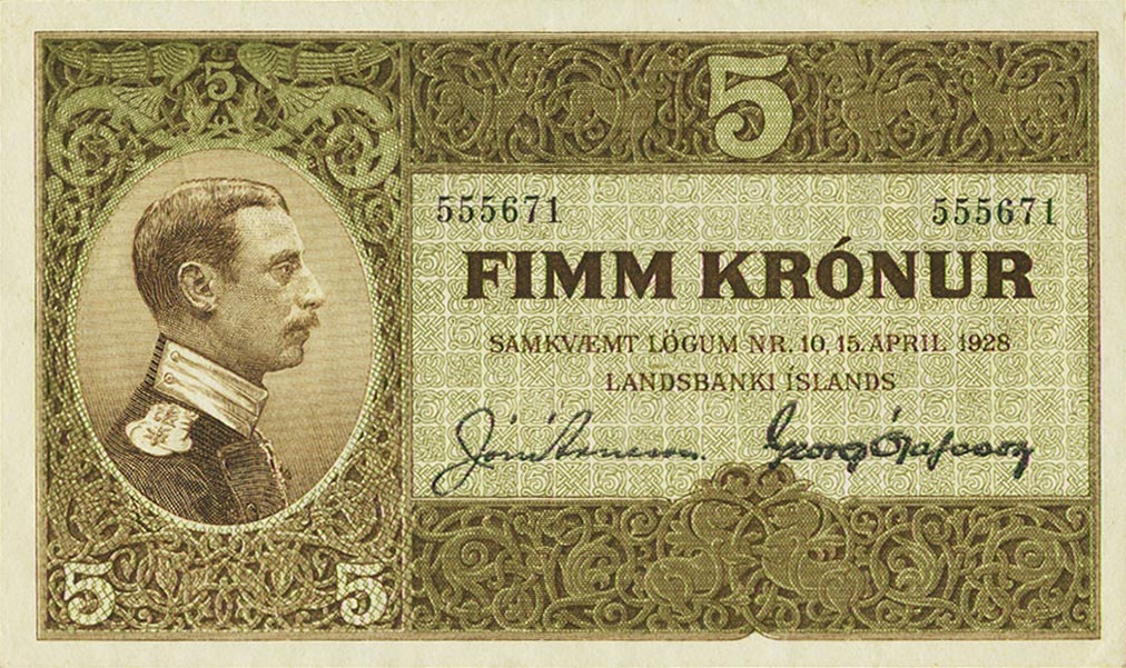 Front of Iceland p23: 5 Kronur from 1928