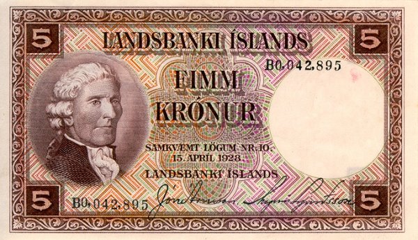 Front of Iceland p27a: 5 Kronur from 1928