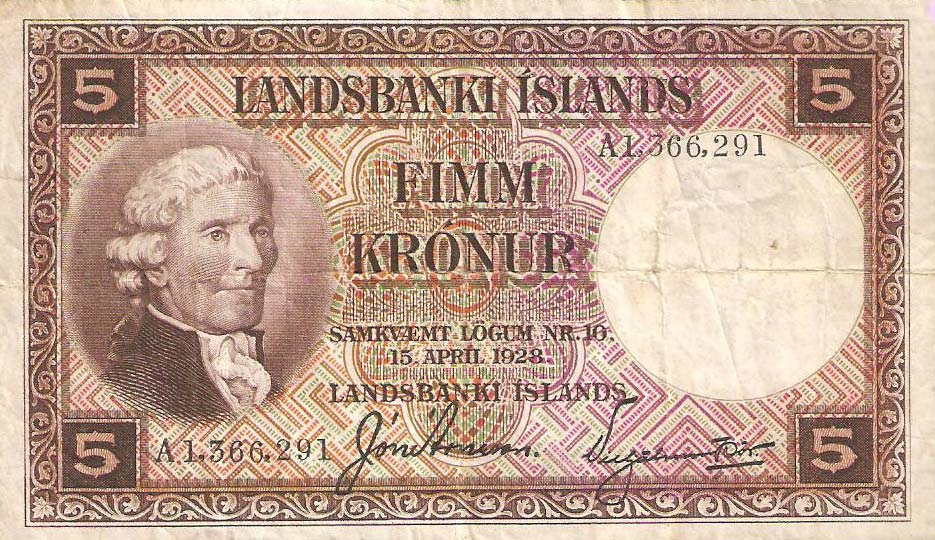 Front of Iceland p27b: 5 Kronur from 1928