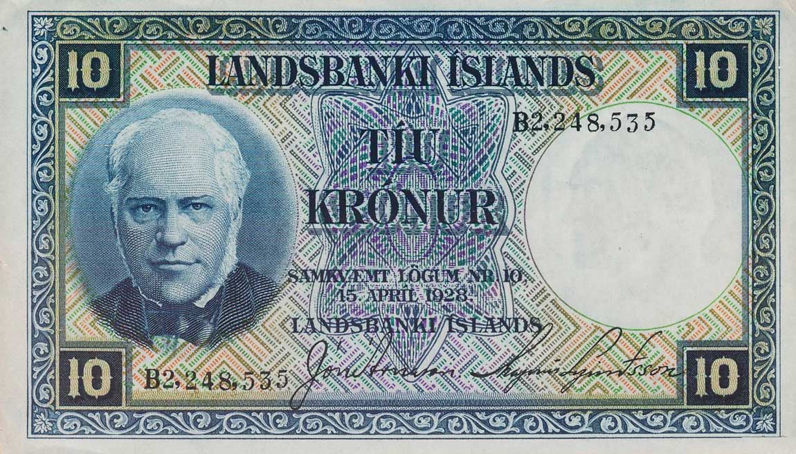 Front of Iceland p28b: 10 Kronur from 1928