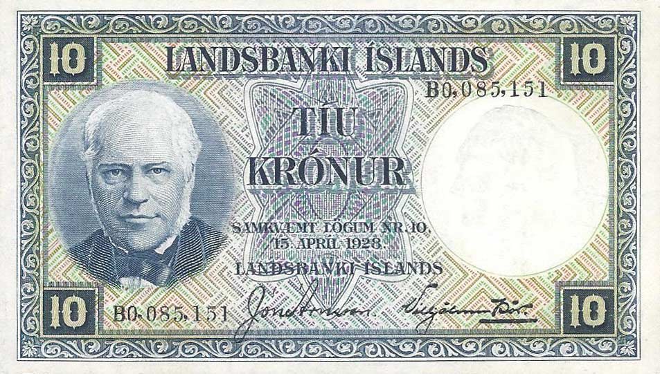 Front of Iceland p28c: 10 Kronur from 1928