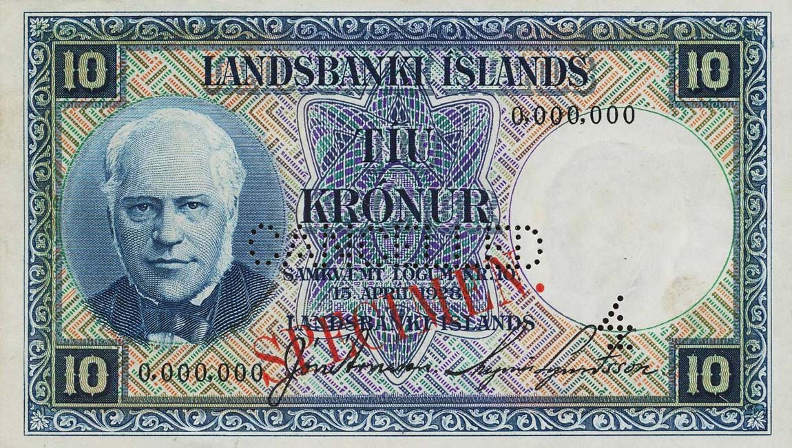 Front of Iceland p28s: 10 Kronur from 1928