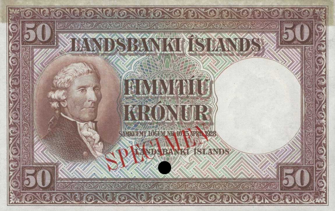 Front of Iceland p29ct: 50 Kronur from 1928