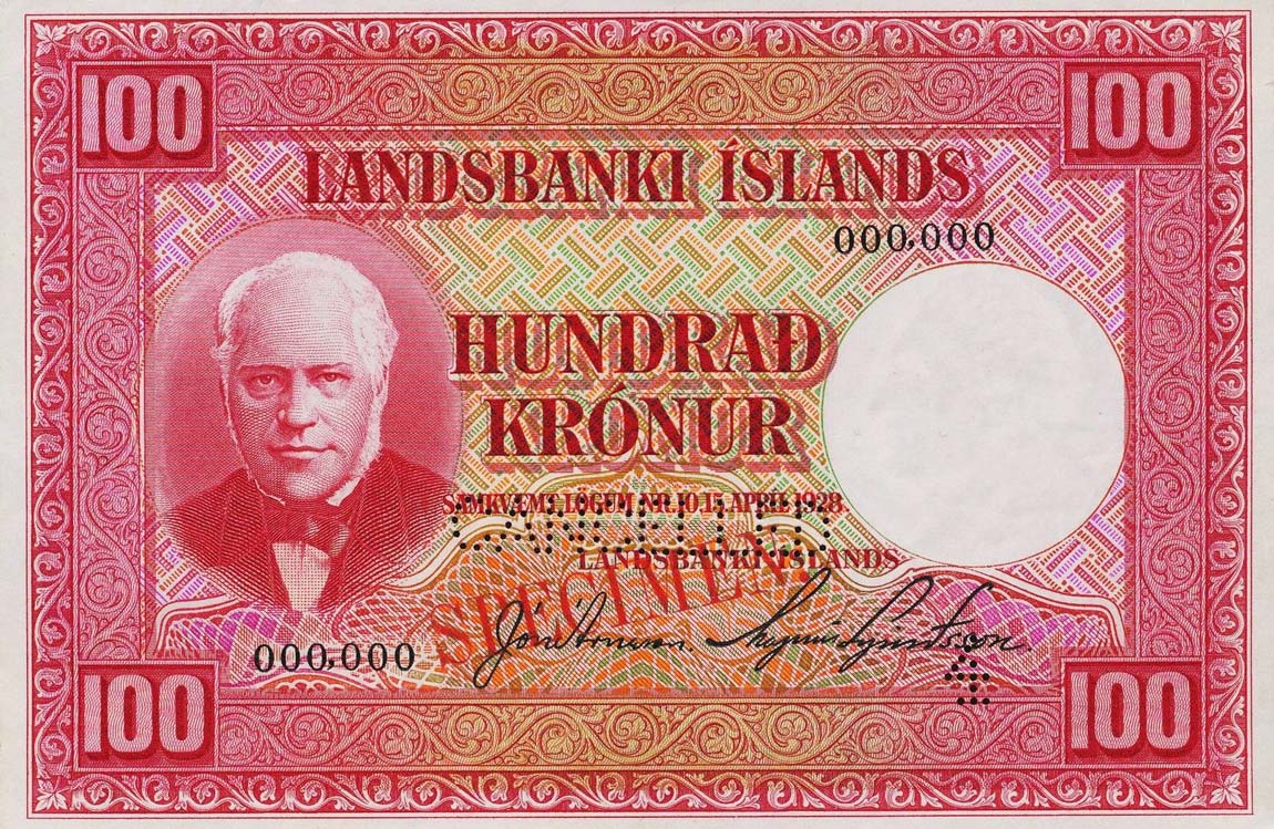 Front of Iceland p30s: 100 Kronur from 1928