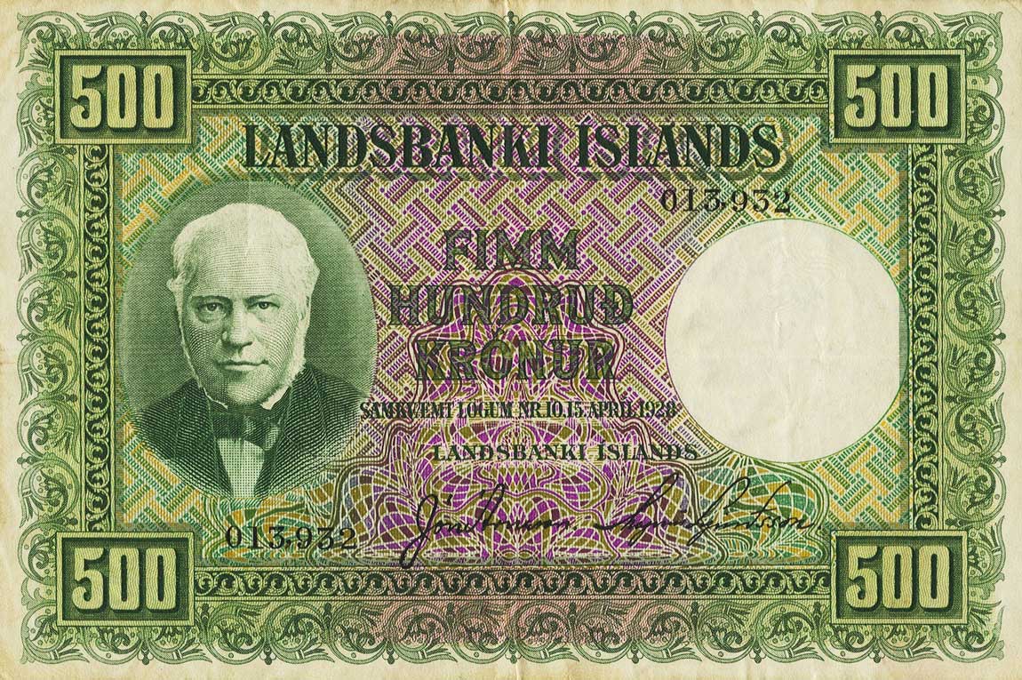 Front of Iceland p31a: 500 Kronur from 1928