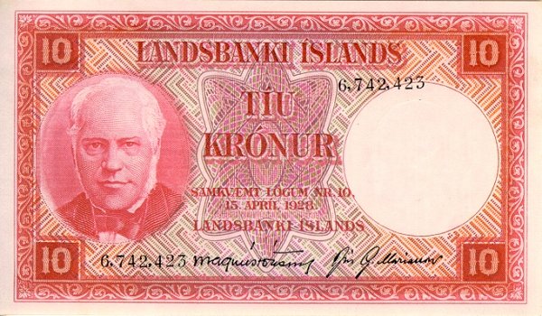 Front of Iceland p33a: 10 Kronur from 1928