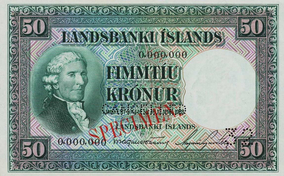 Front of Iceland p34s: 50 Kronur from 1928