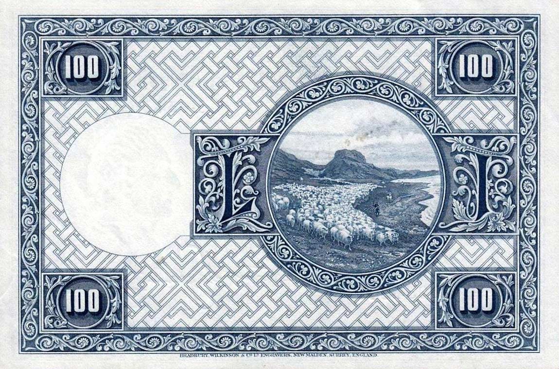 Back of Iceland p35b: 100 Kronur from 1928