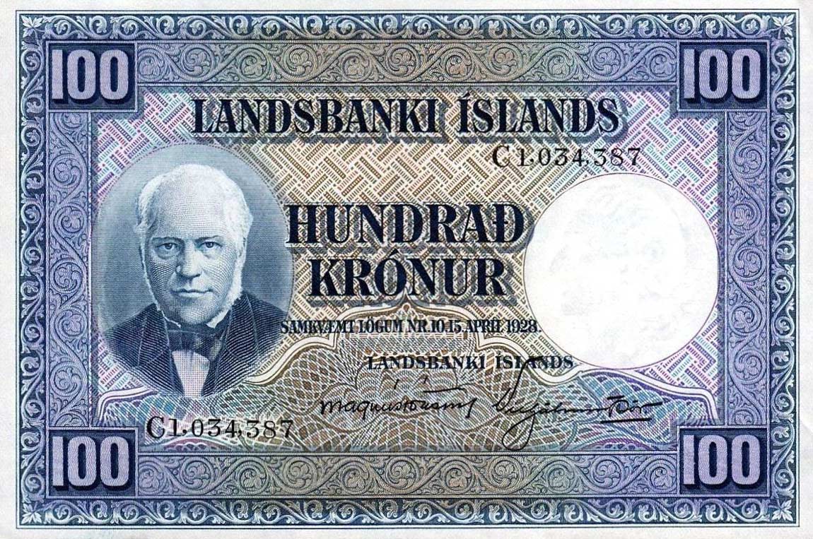 Front of Iceland p35b: 100 Kronur from 1928