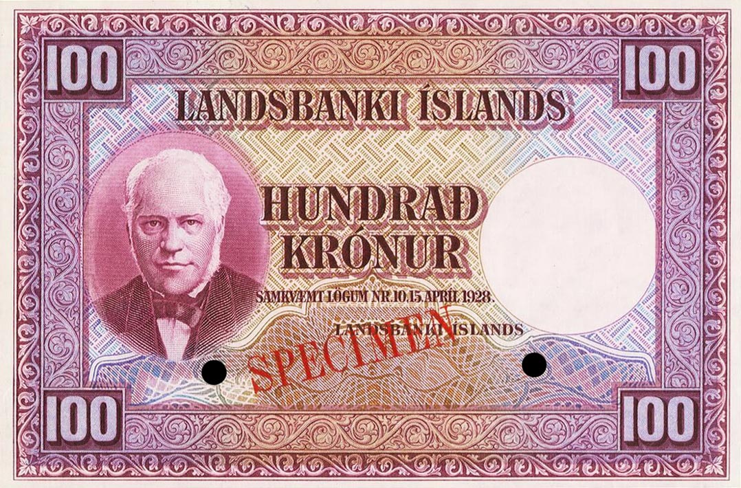 Front of Iceland p35ct: 100 Kronur from 1928