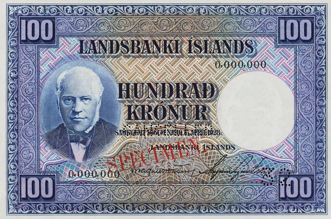 Front of Iceland p35s: 100 Kronur from 1928