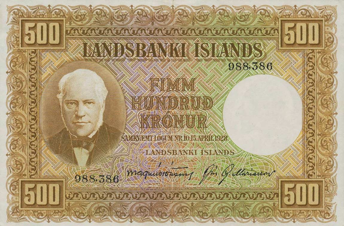 Front of Iceland p36a: 500 Kronur from 1928