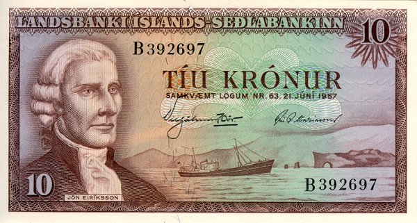 Front of Iceland p38a: 10 Kronur from 1957