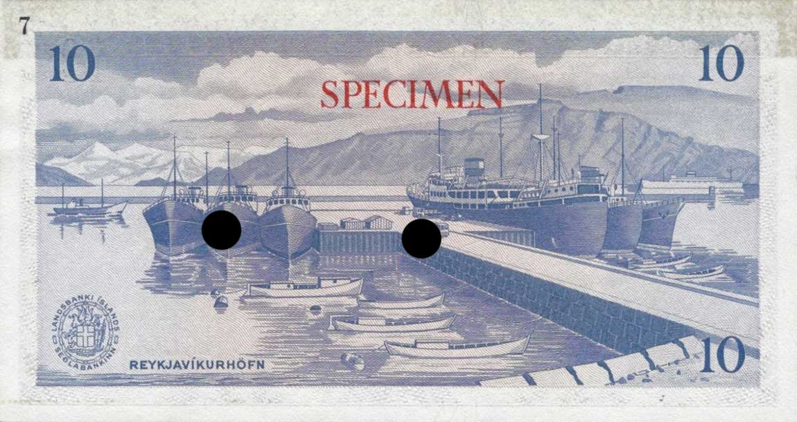 Back of Iceland p38ct: 10 Kronur from 1957