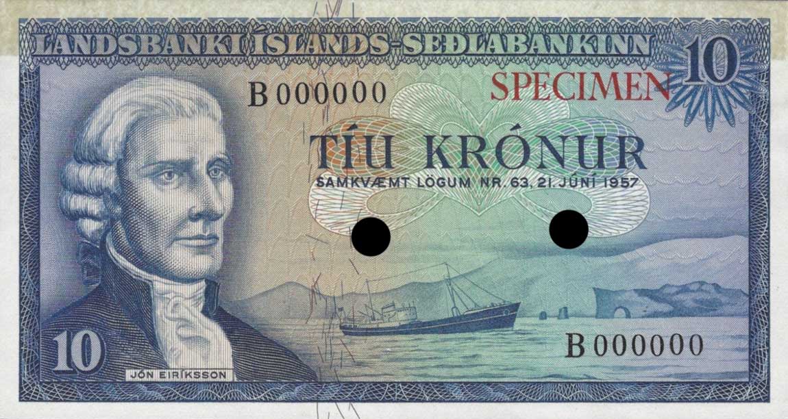 Front of Iceland p38ct: 10 Kronur from 1957