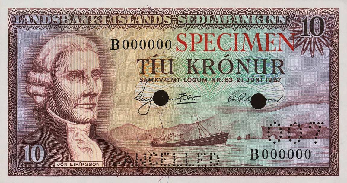 Front of Iceland p38s1: 10 Kronur from 1957