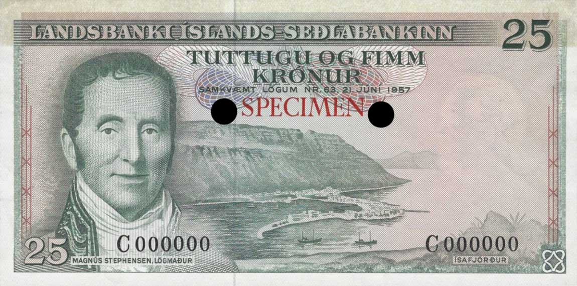 Front of Iceland p39ct: 25 Kronur from 1957