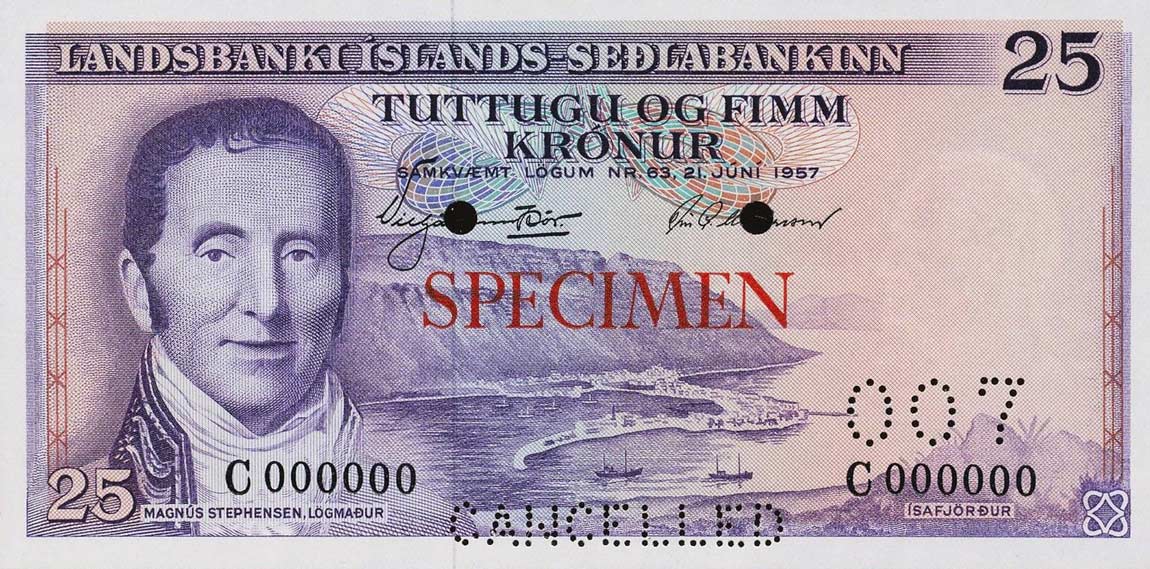 Front of Iceland p39s: 25 Kronur from 1957