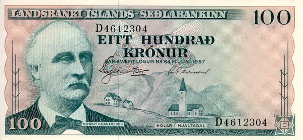 Front of Iceland p40a: 100 Kronur from 1957