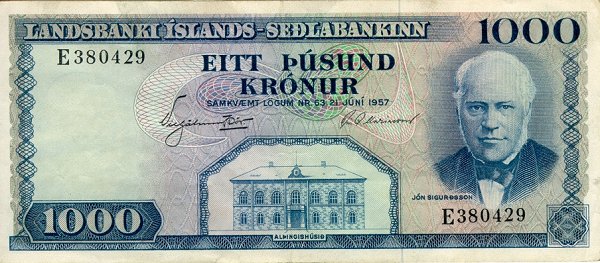 Front of Iceland p41a: 1000 Kronur from 1957