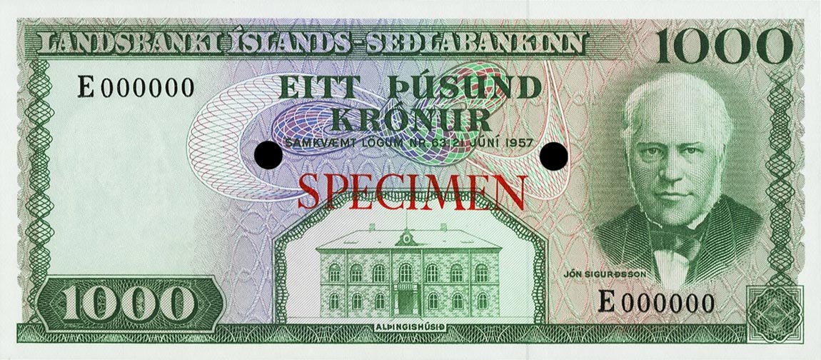 Front of Iceland p41ct: 1000 Kronur from 1957