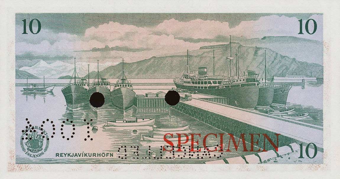 Back of Iceland p42s: 10 Kronur from 1961