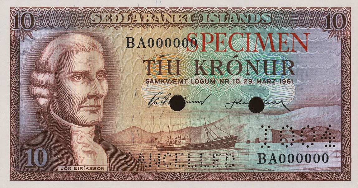 Front of Iceland p42s: 10 Kronur from 1961