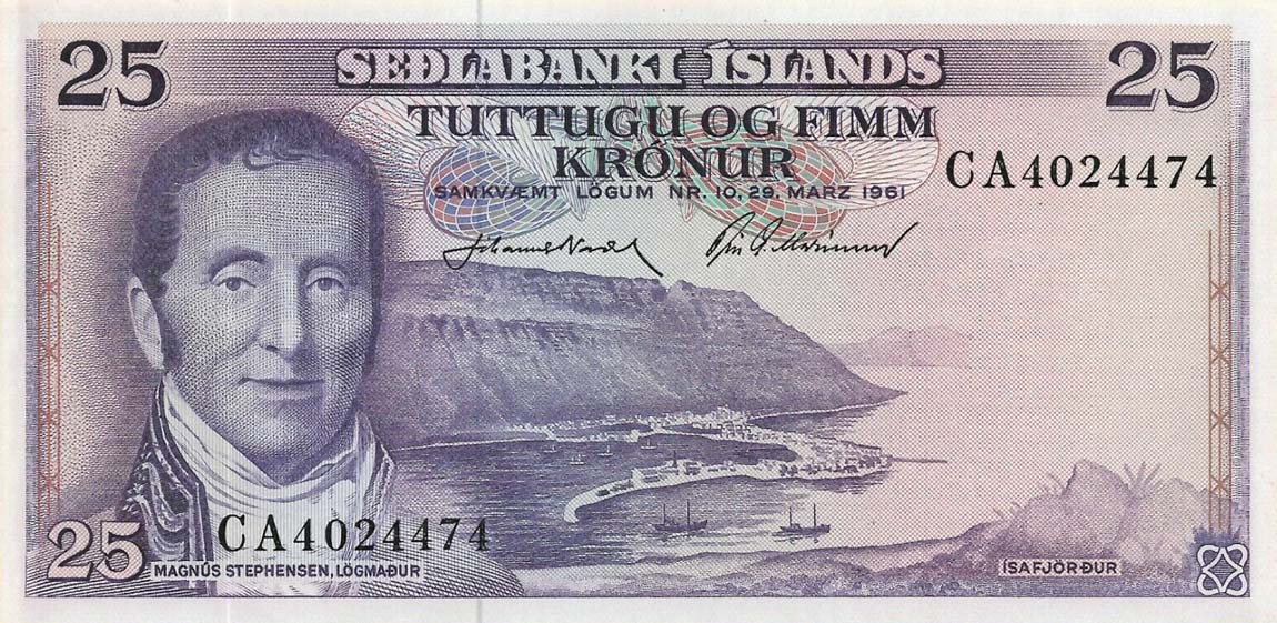 Front of Iceland p43a: 25 Kronur from 1961